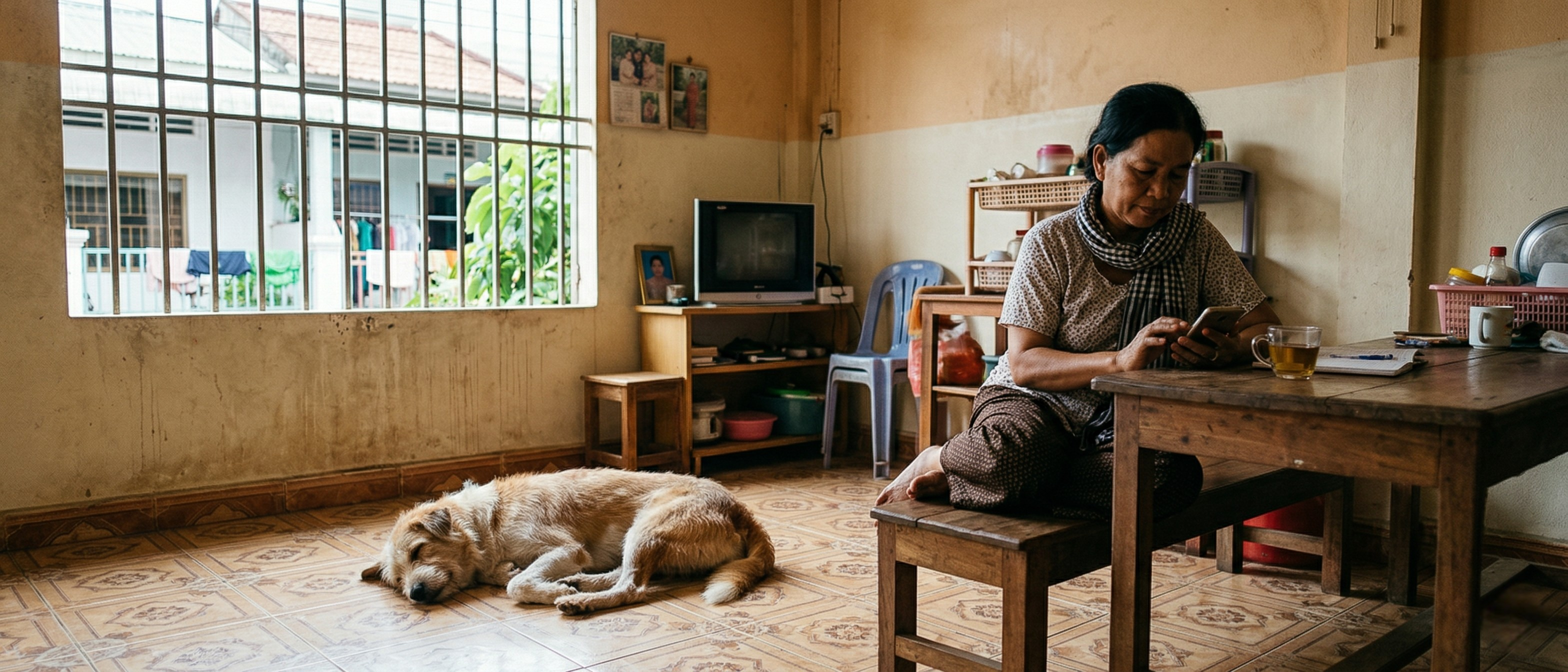 A foster family at home with their foster animal